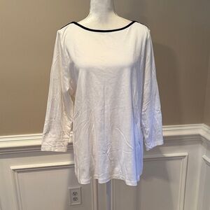 Kim Rogers White Long Sleeve Top with Navy Blue Accent